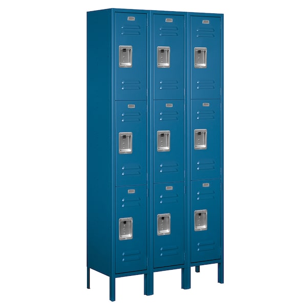Wardrobe Locker, 36" W, 12" D, 78" H, (3) Wide, (9) Openings, Blue